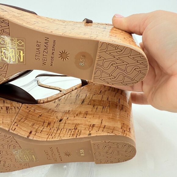 Stuart Weitzman Palmina Womens 8.5B Leather Platform Wedge Heel Sandals Brown - Picture 13 of 16